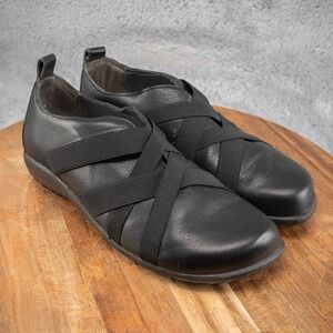 NAOT Apera Leather Slip On Cross Strap Orthotic Black Shoe Size 38 EU 7 US